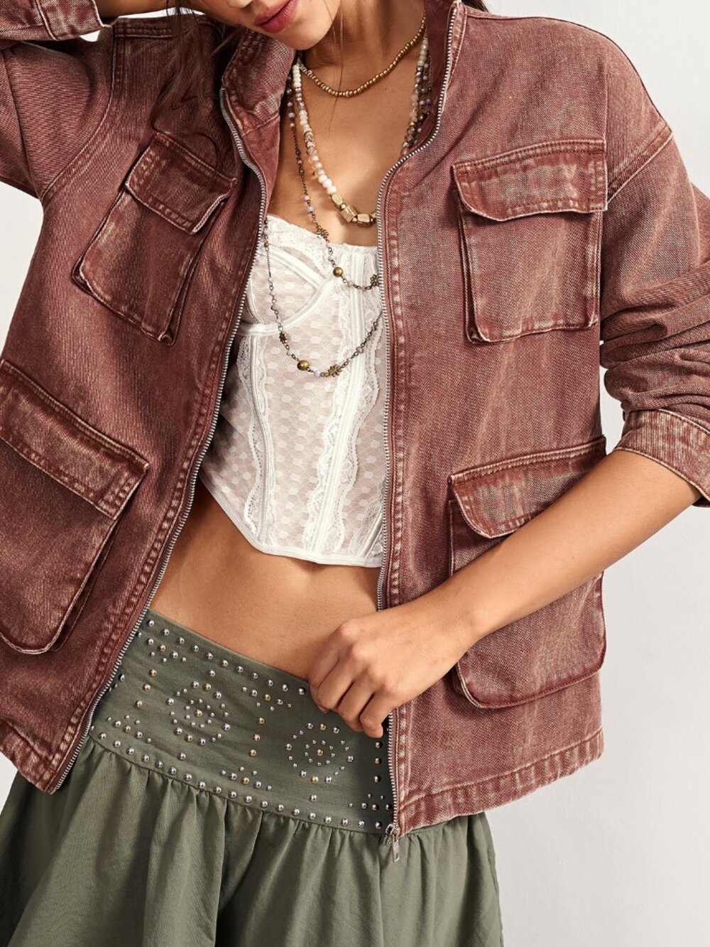 Brown Casual Women's Zipper Long Sleeve Jacket - Picture 8 of 9